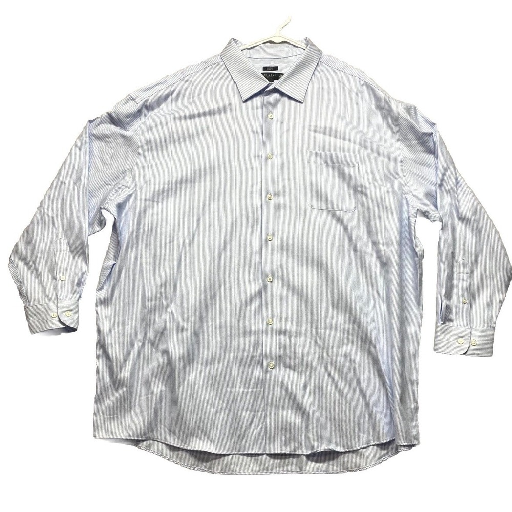 Pronto Uomo Dress Shirt Mens 20 White Blue Stripe Non Iron Classic Fit 36/37 T